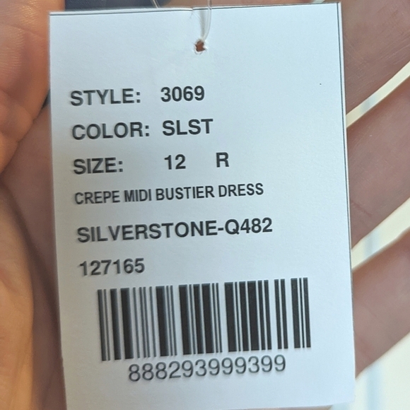 The Dessy Collection tie shoulder bustier crepe a line dress silver stone gray - Picture 6 of 9